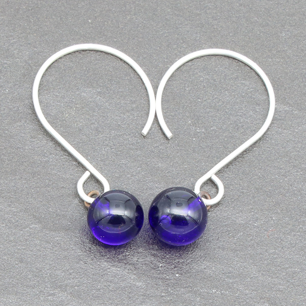 Shiny Dark Blue Tiny Ball Silver Hoop Earrings