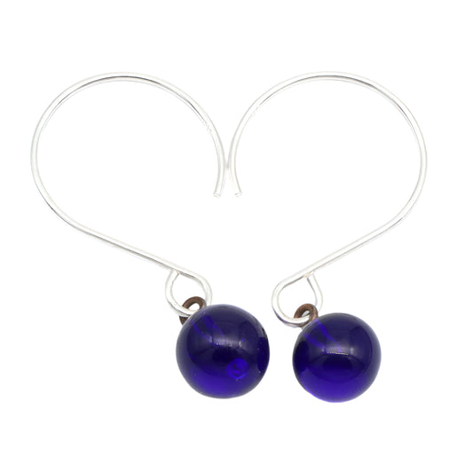 Shiny Dark Blue Tiny Ball Silver Hoop Earrings
