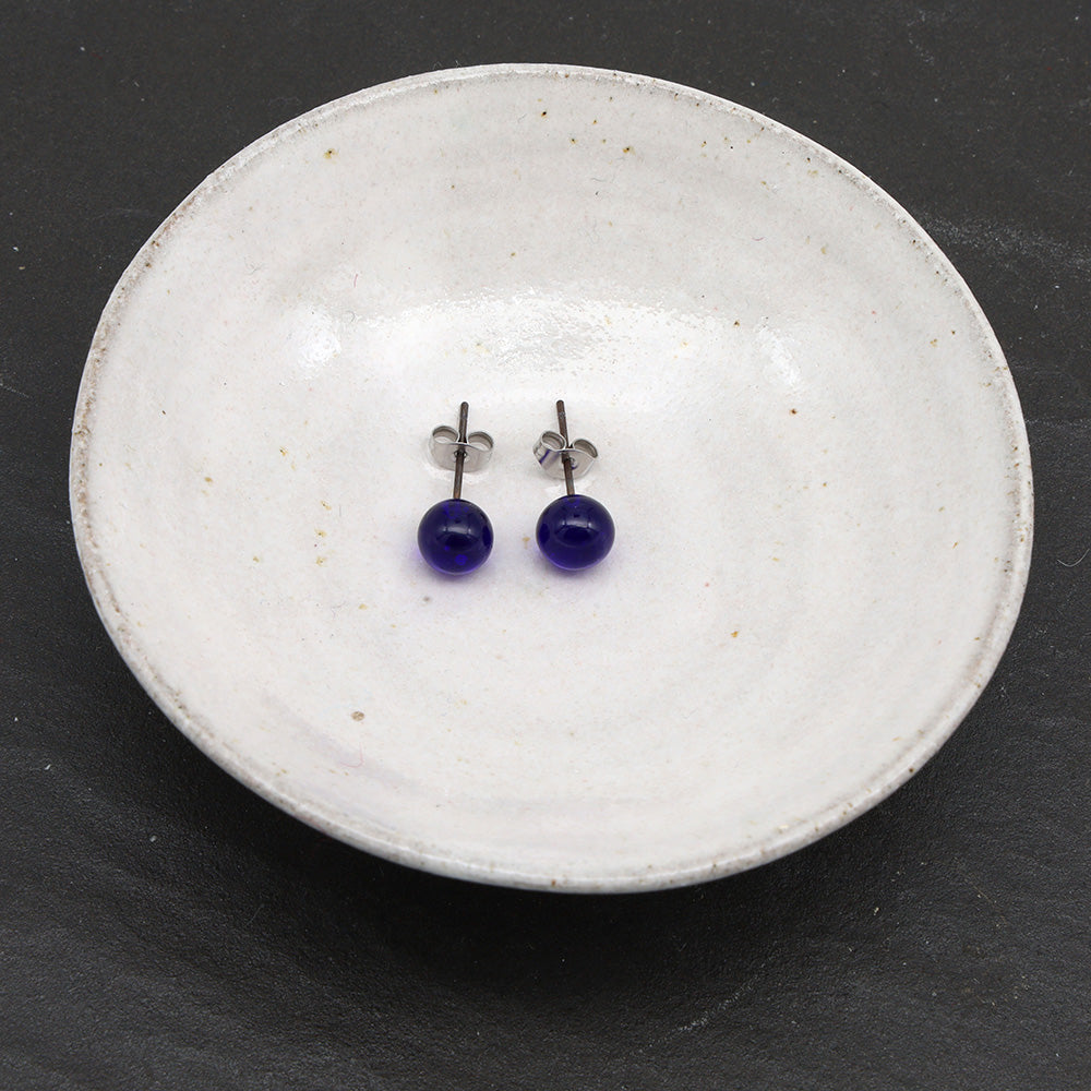 Shiny Transparent Dark Blue Glass Stud Earrings