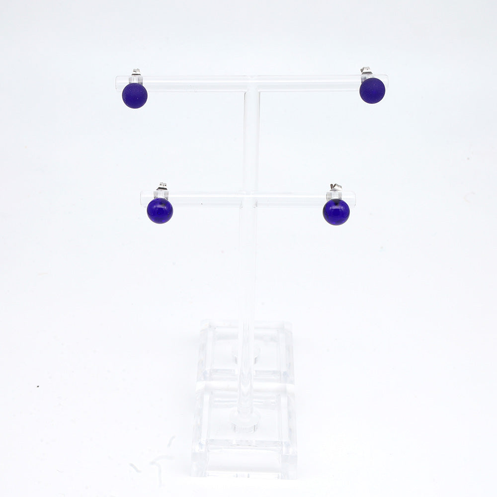 Frosted Transparent Dark Blue Glass Stud Earrings