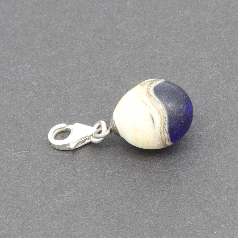 Frosted Dark Blue & Silvered Ivory Droplet Charm
