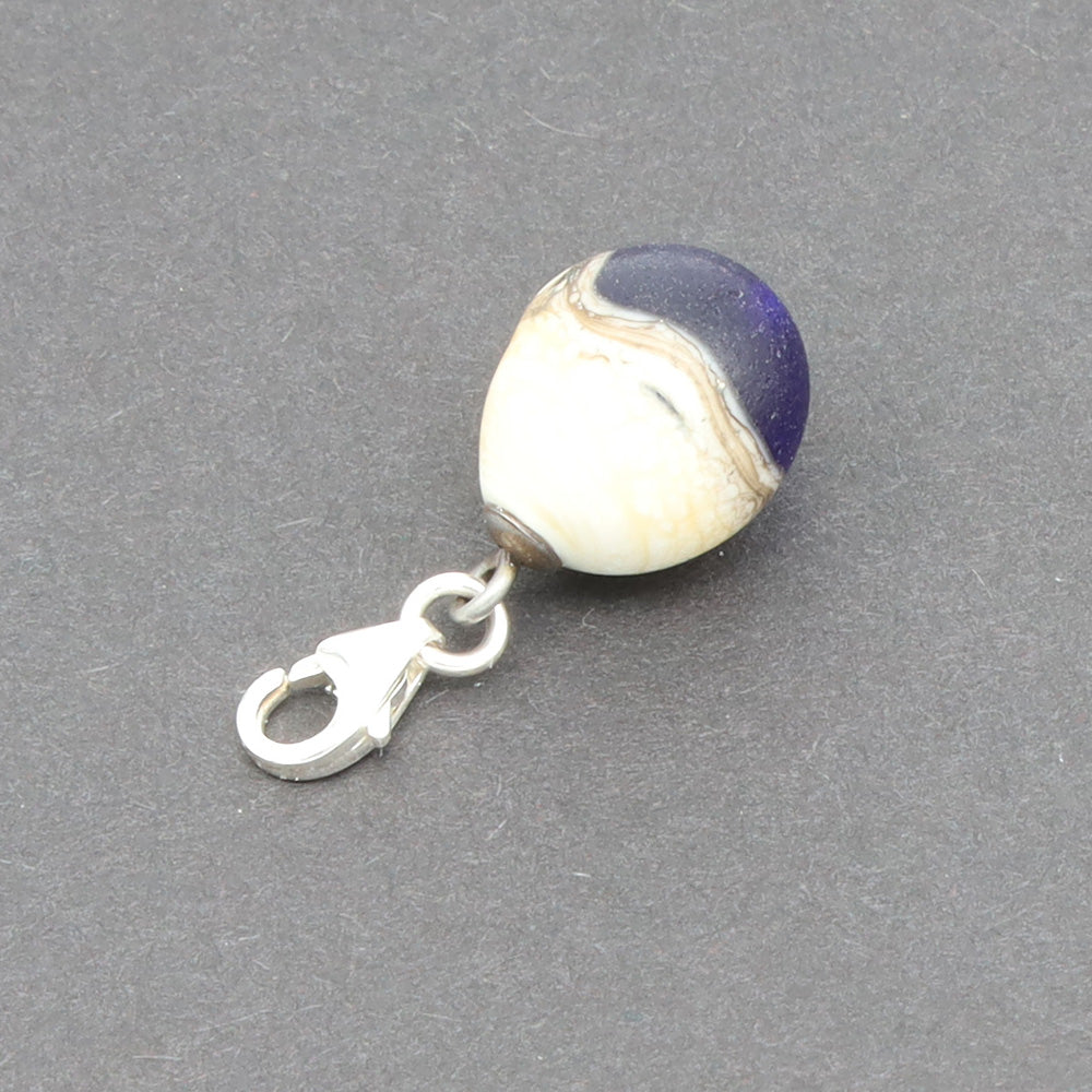 Frosted Dark Blue & Silvered Ivory Droplet Charm