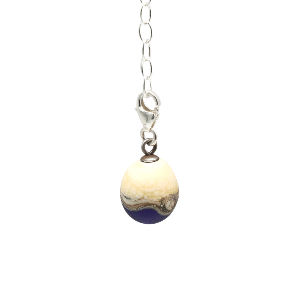 Frosted Dark Blue & Silvered Ivory Droplet Charm