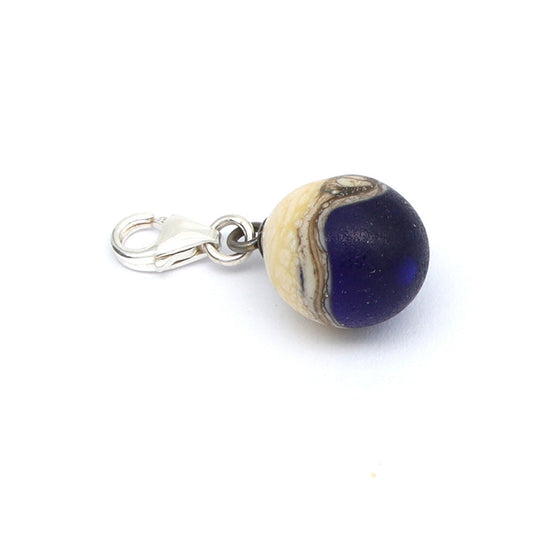 Frosted Dark Blue & Silvered Ivory Droplet Charm