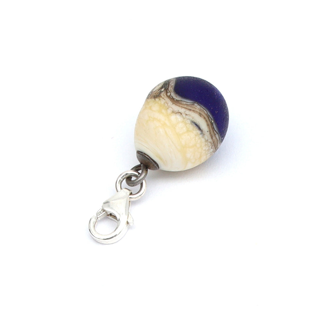 Frosted Dark Blue & Silvered Ivory Droplet Charm