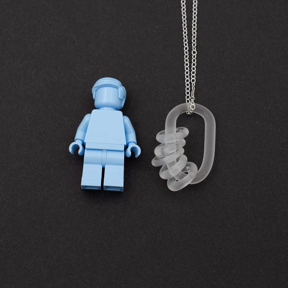 Frosted Glass Link Necklace with Five Small Beads