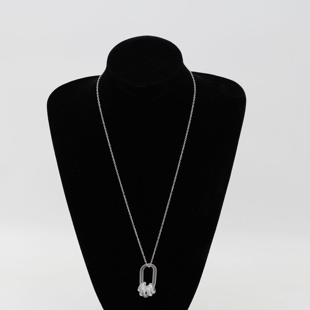 Frosted Glass Link Necklace with Five Small Beads