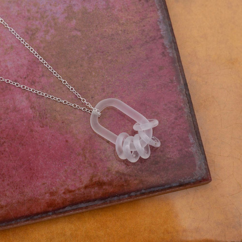 Frosted Glass Link Necklace with Five Small Beads