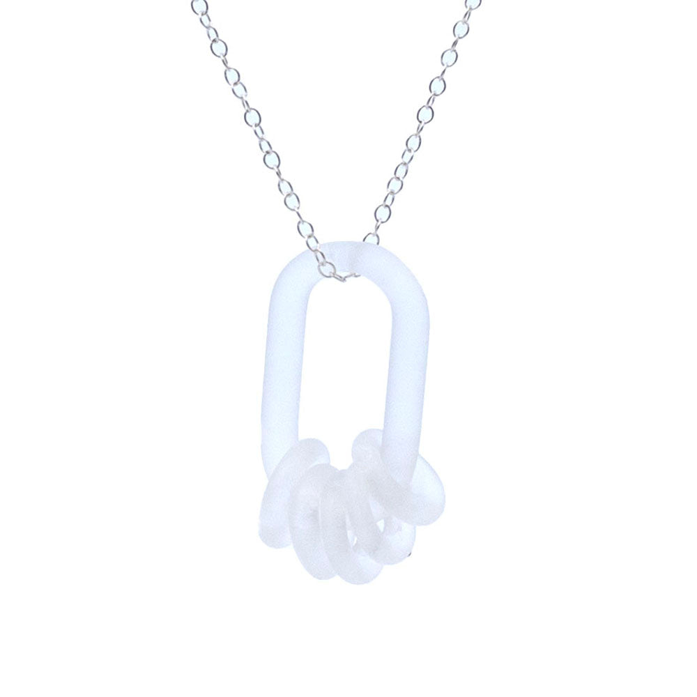 Frosted Glass Link Necklace with Five Small Beads