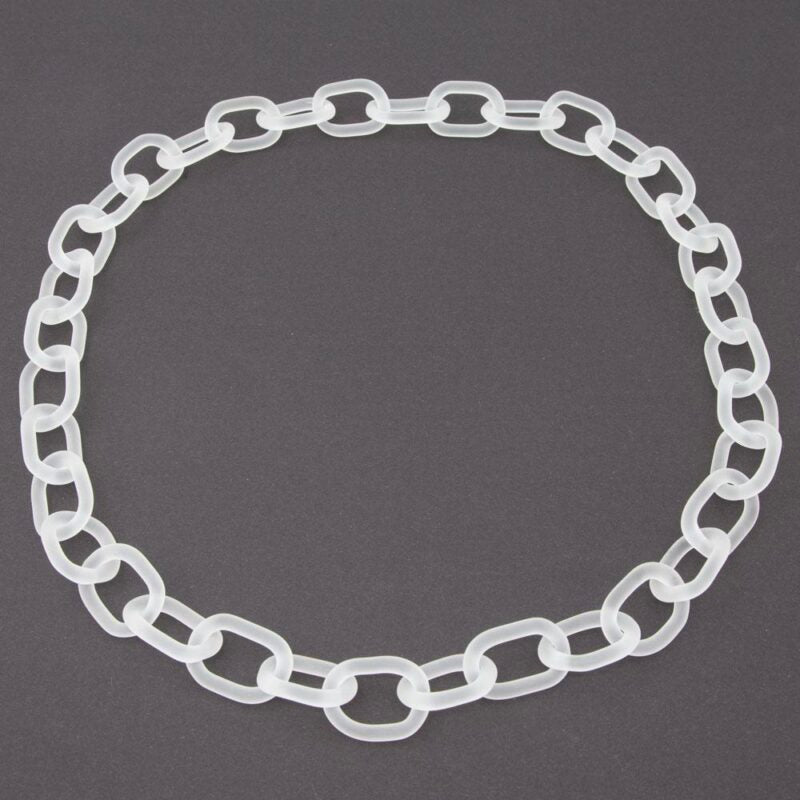 Necklace made from frosted glass chain links, on dark background