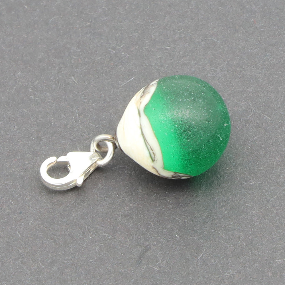 Frosted Green & Silvered Ivory Droplet Charm