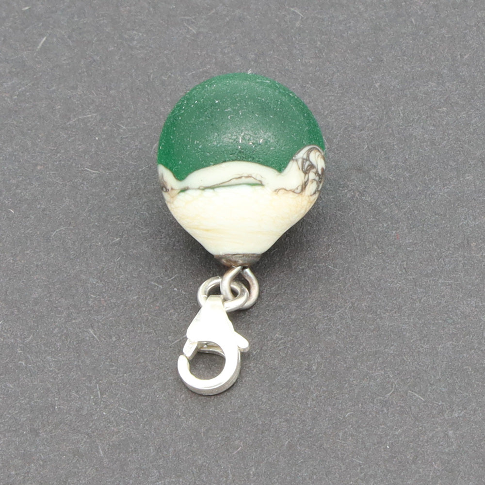 Frosted Green & Silvered Ivory Droplet Charm