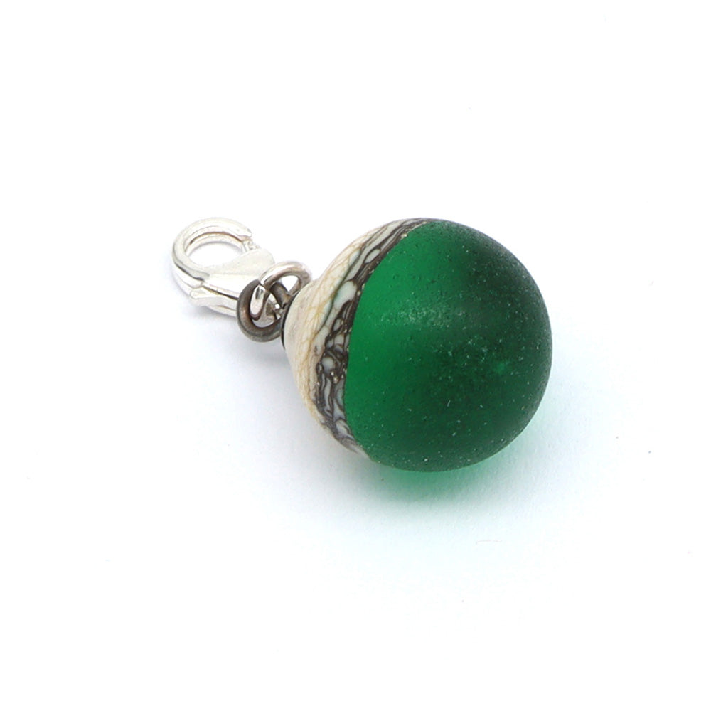 Frosted Green & Silvered Ivory Droplet Charm