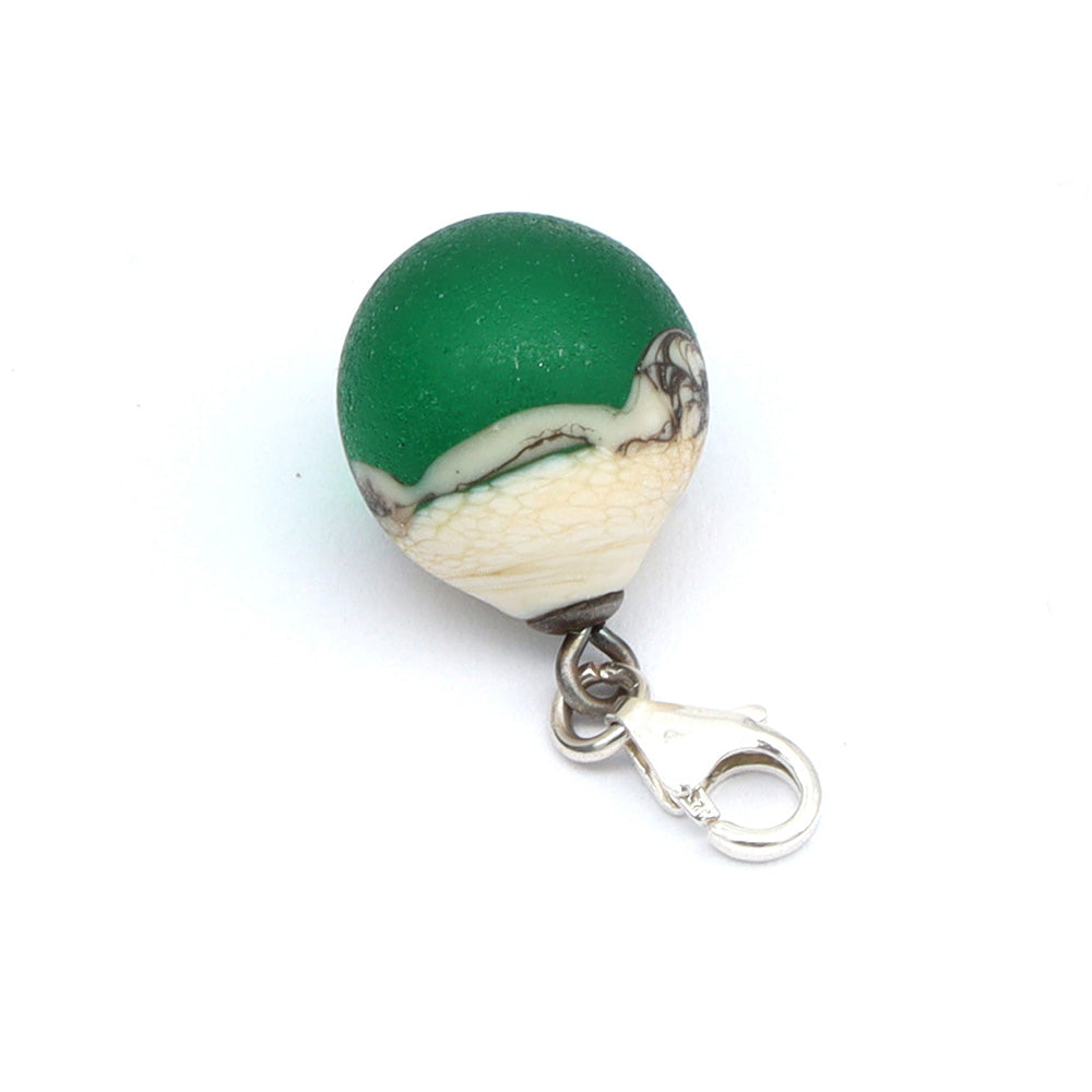 Frosted Green & Silvered Ivory Droplet Charm
