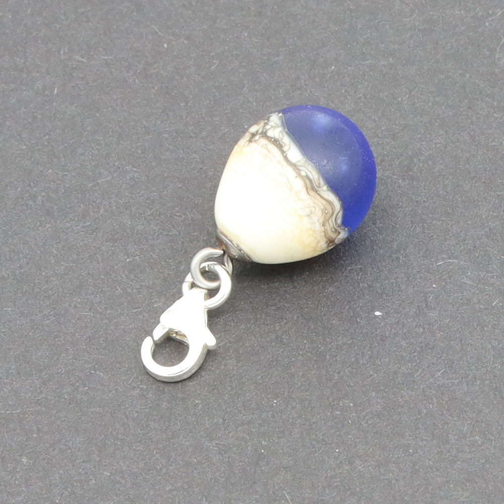 Frosted Mid Blue & Silvered Ivory Droplet Charm