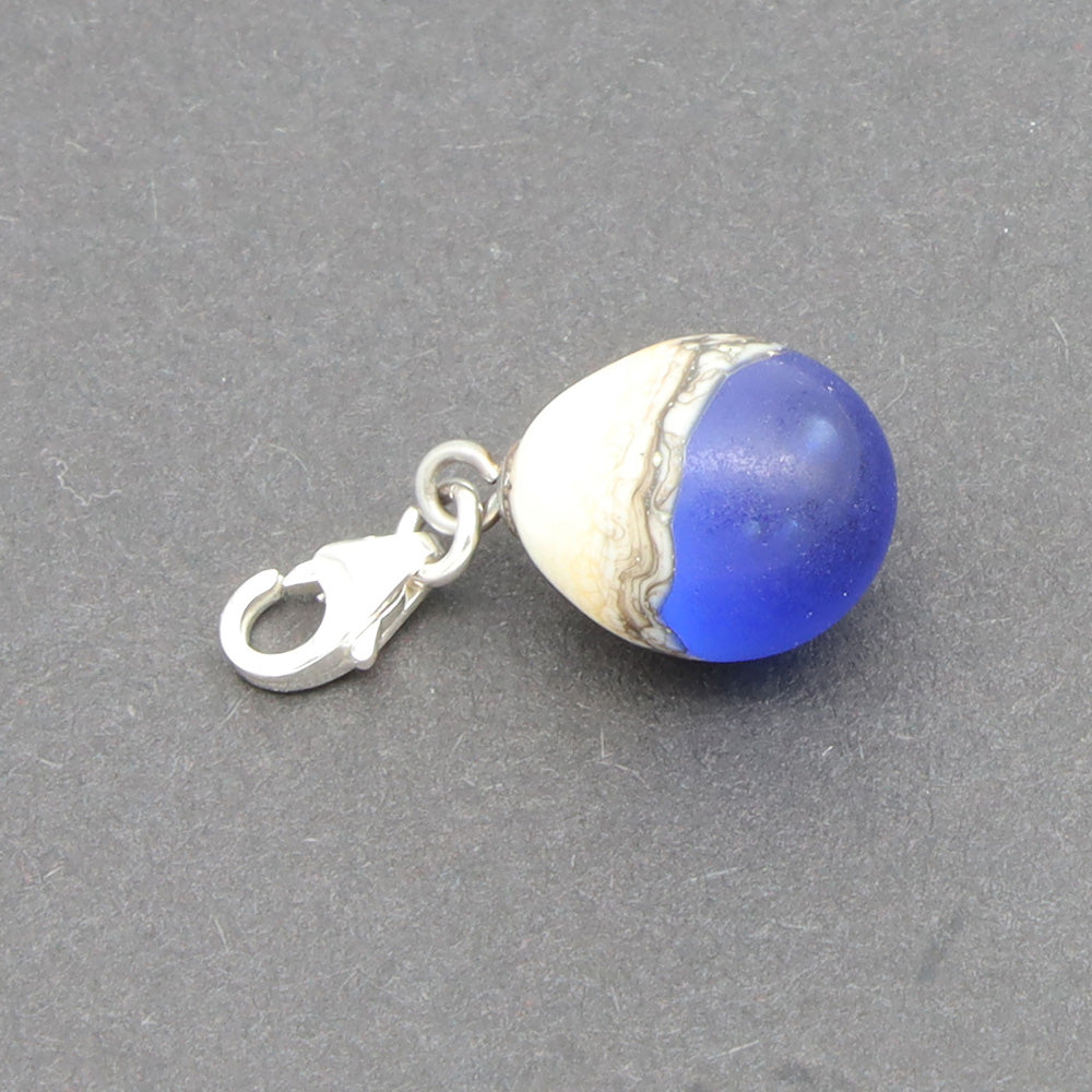 Frosted Mid Blue & Silvered Ivory Droplet Charm