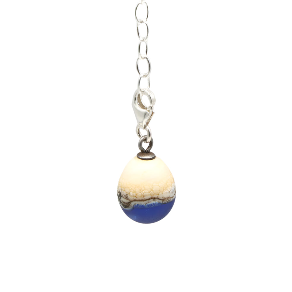 Frosted Mid Blue & Silvered Ivory Droplet Charm