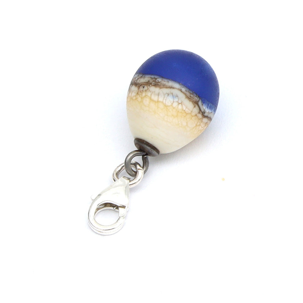 Frosted Mid Blue & Silvered Ivory Droplet Charm