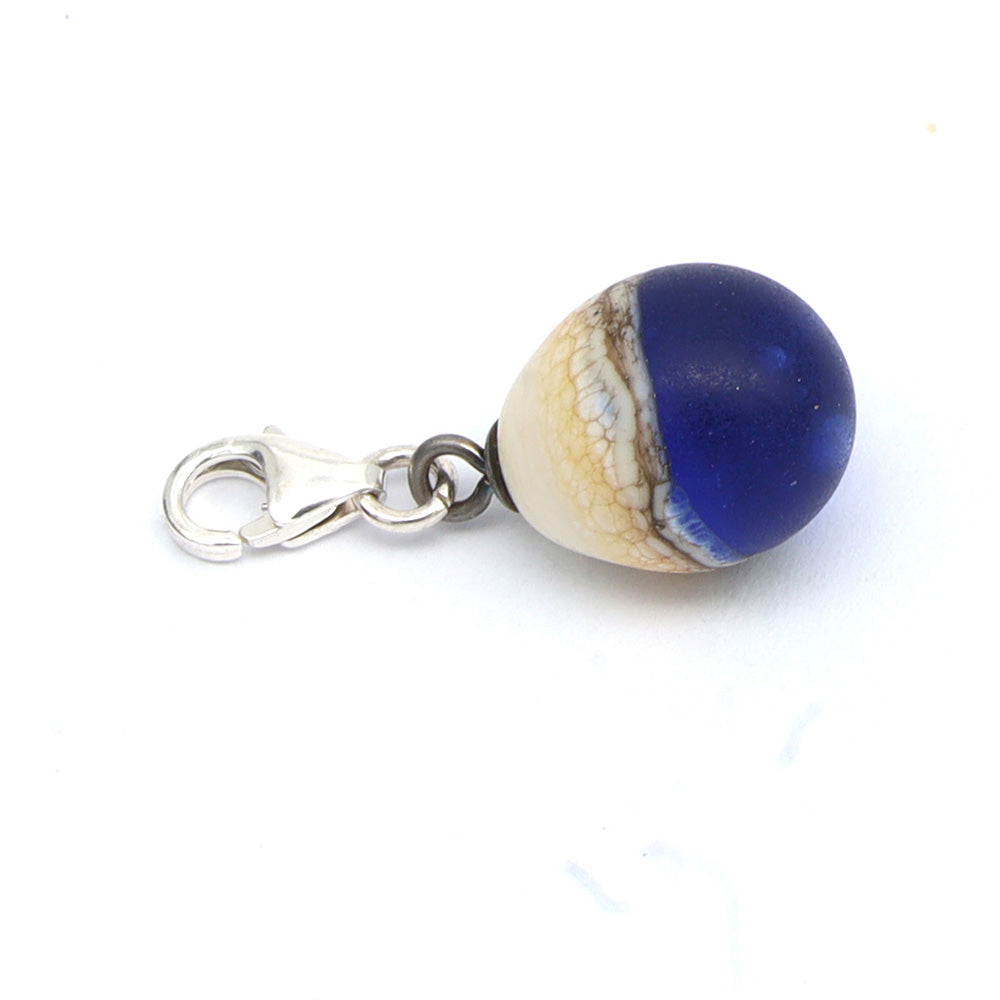 Frosted Mid Blue & Silvered Ivory Droplet Charm