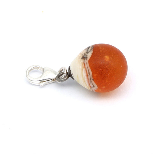 Frosted Orange & Silvered Ivory Droplet Charm