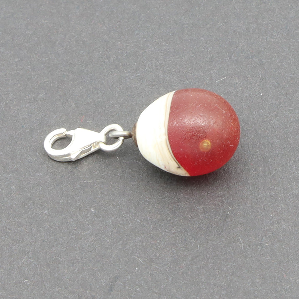 Frosted Red & Silvered Ivory Droplet Charm