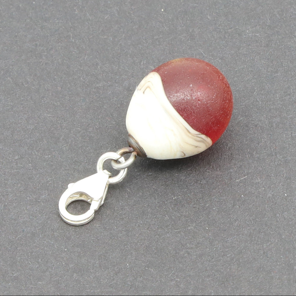 Frosted Red & Silvered Ivory Droplet Charm