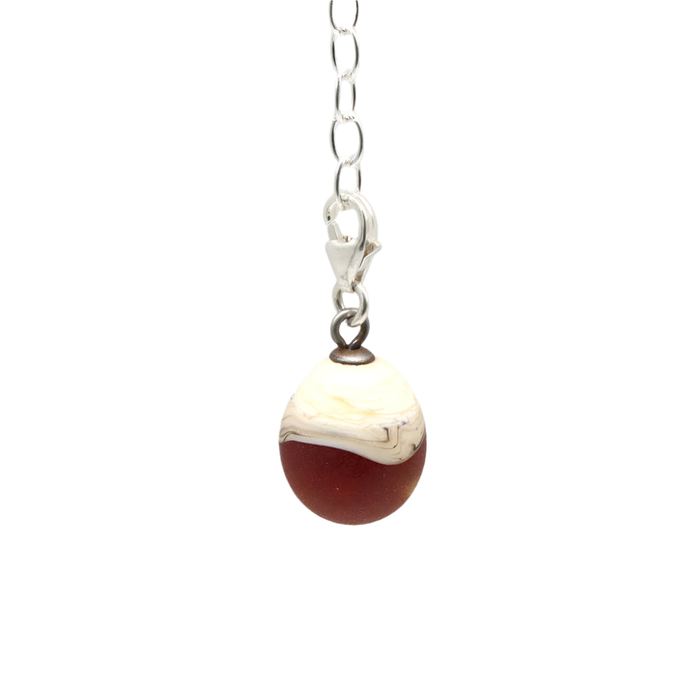 Frosted Red & Silvered Ivory Droplet Charm