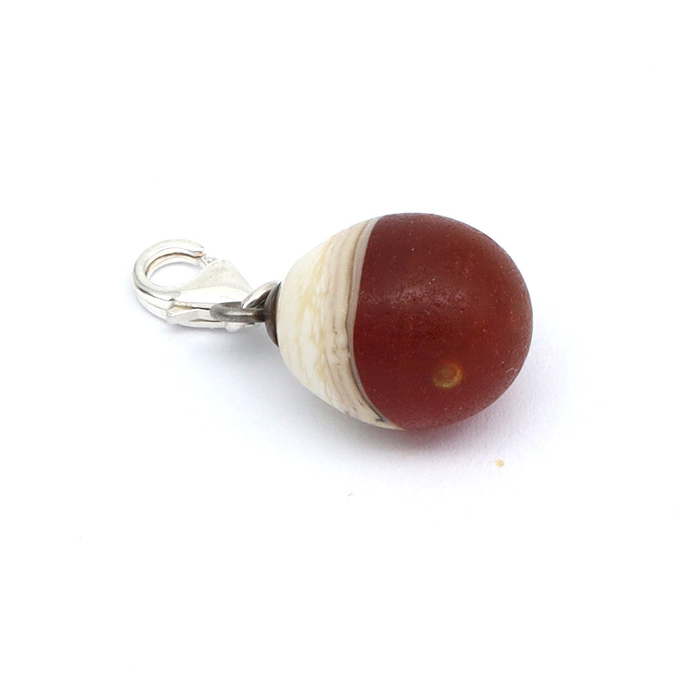 Frosted Red & Silvered Ivory Droplet Charm
