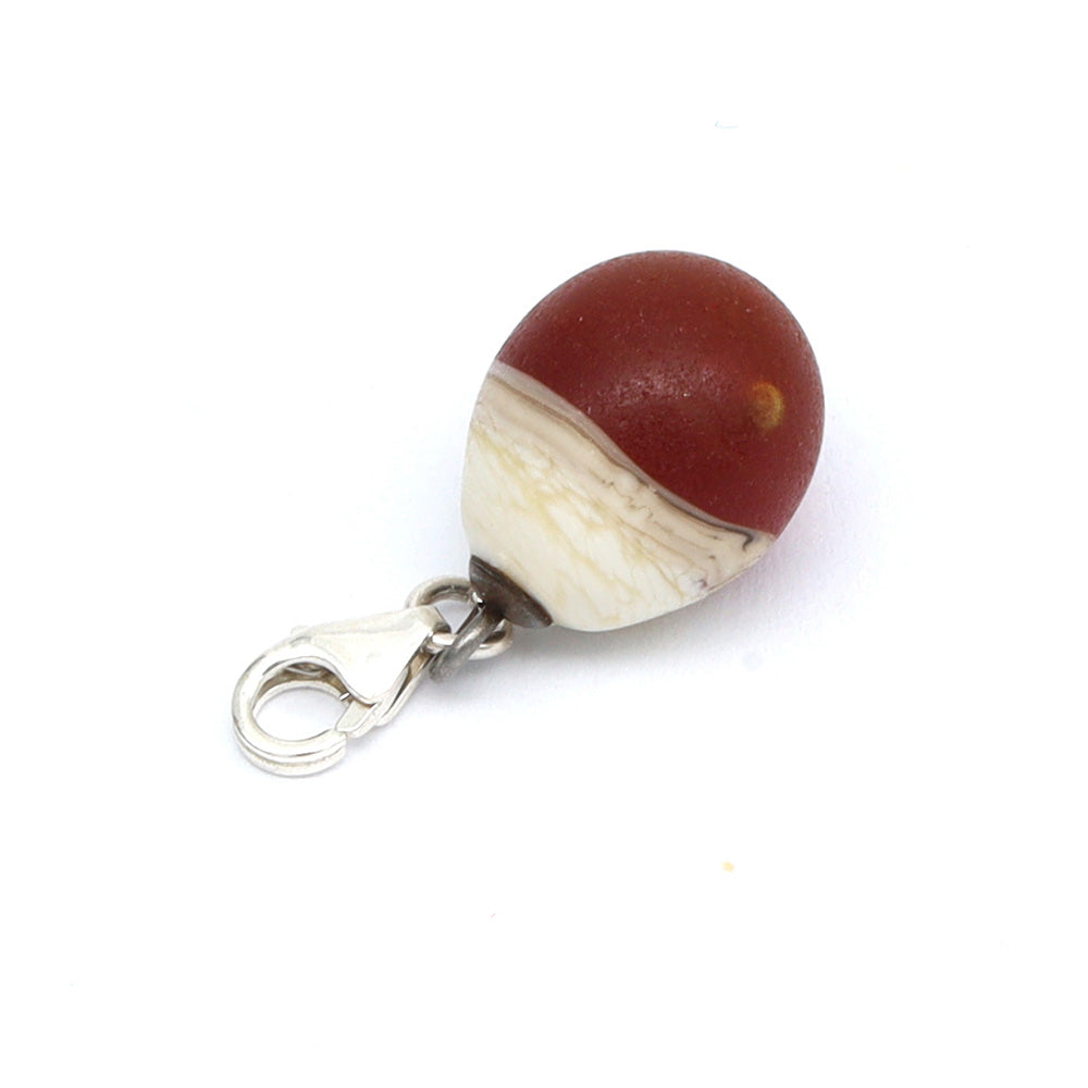 Frosted Red & Silvered Ivory Droplet Charm
