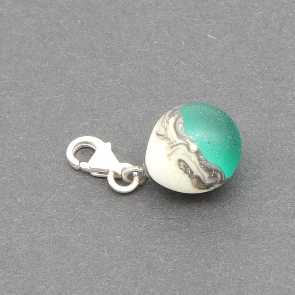 Frosted Teal & Silvered Ivory Droplet Charm