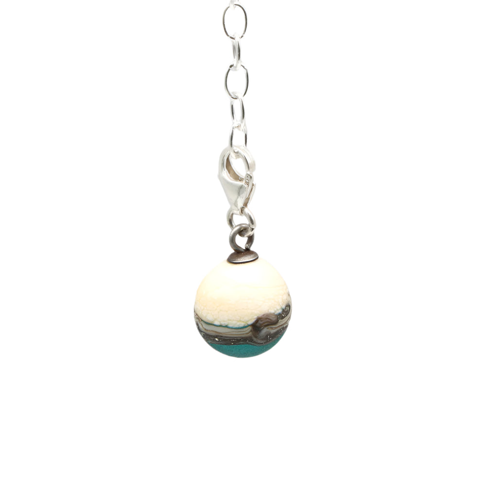 Frosted Teal & Silvered Ivory Droplet Charm