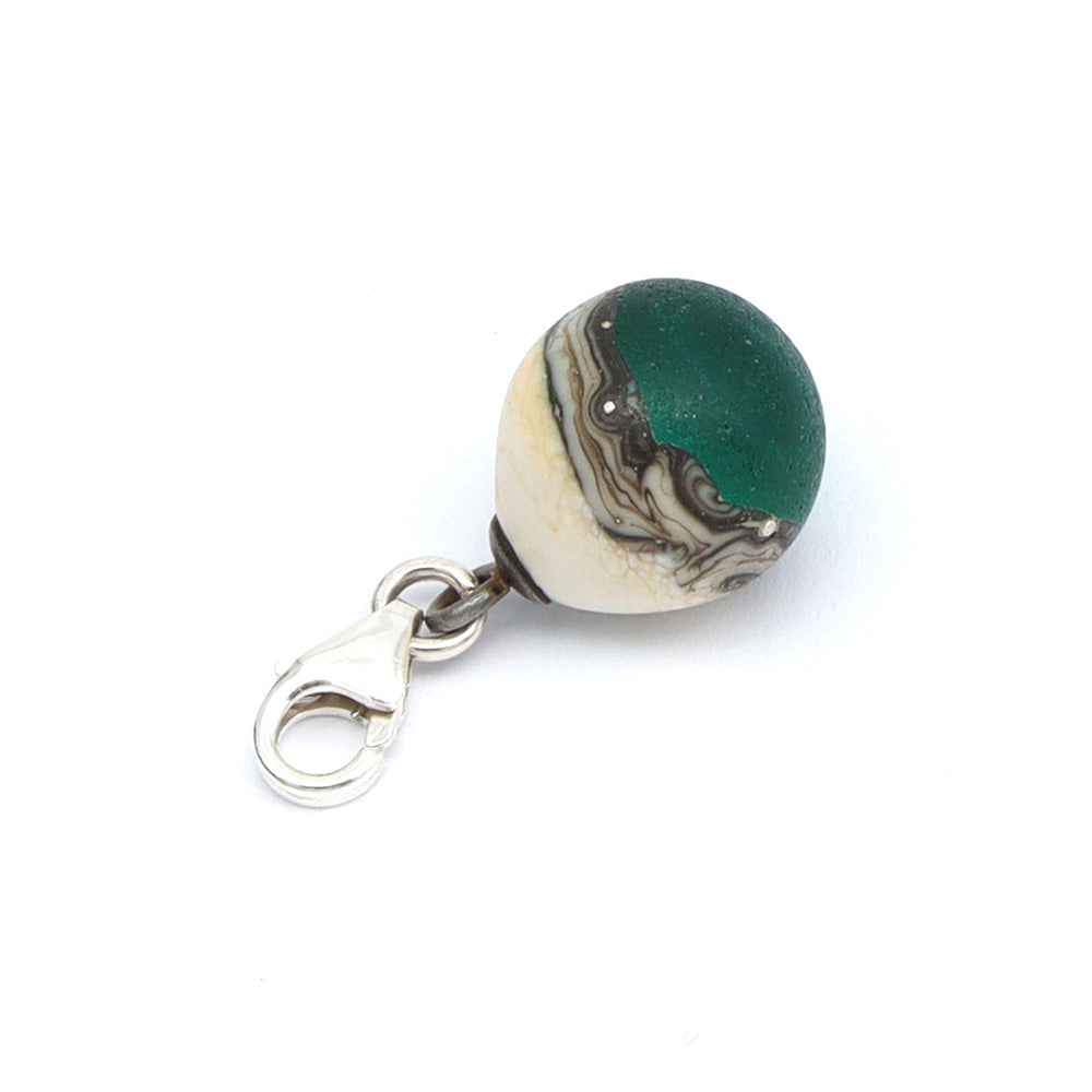Frosted Teal & Silvered Ivory Droplet Charm