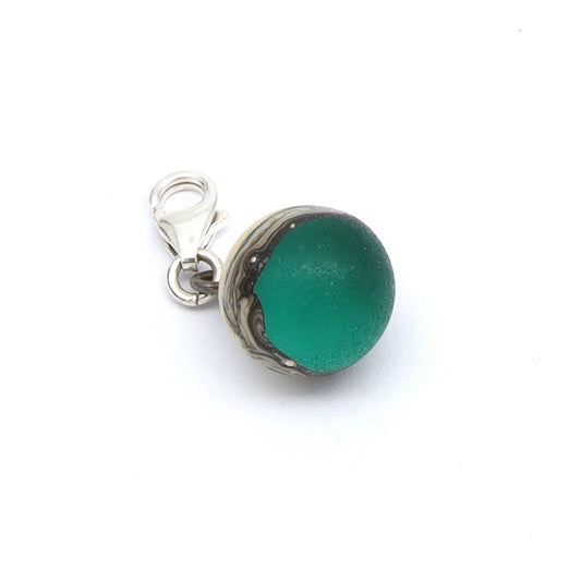 Frosted Teal & Silvered Ivory Droplet Charm