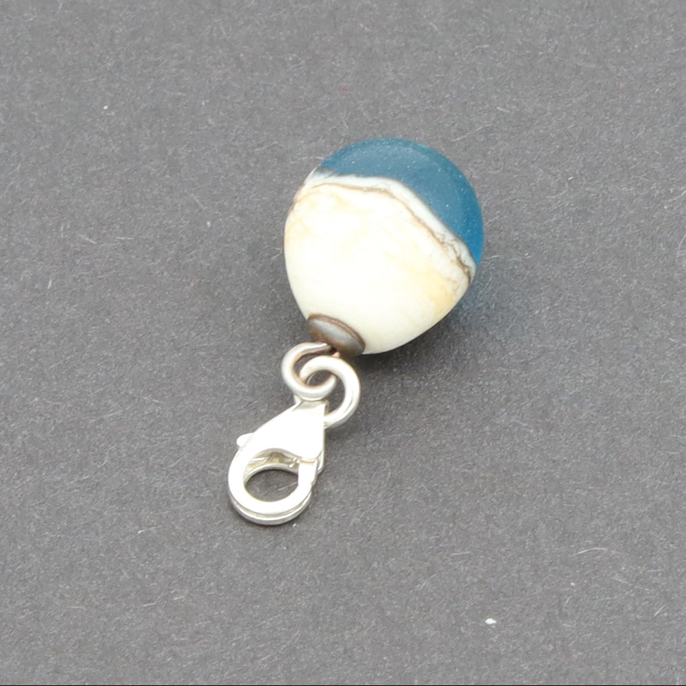 Frosted Turquoise & Silvered Ivory Droplet Charm
