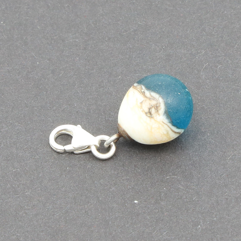 Frosted Turquoise & Silvered Ivory Droplet Charm