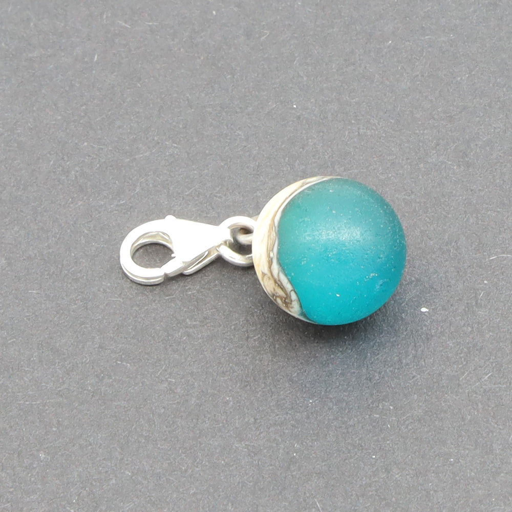 Frosted Turquoise & Silvered Ivory Droplet Charm