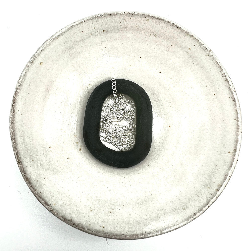 Frosted Gray Glass Link Necklace