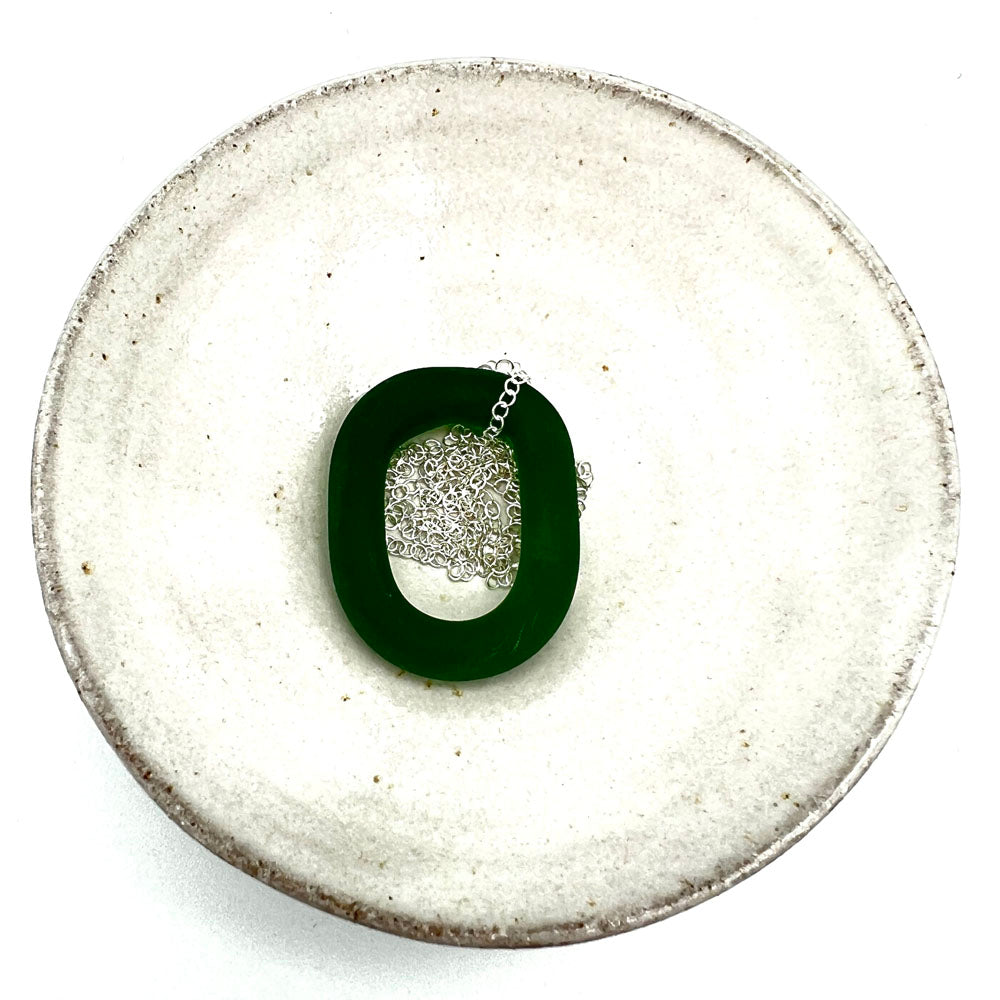 Frosted Green Glass Link Necklace