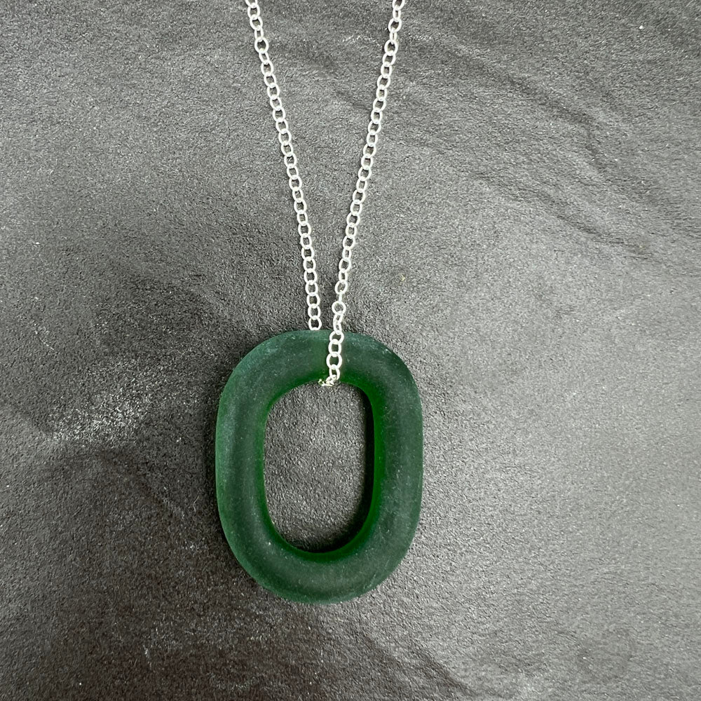 Frosted Green Glass Link Necklace