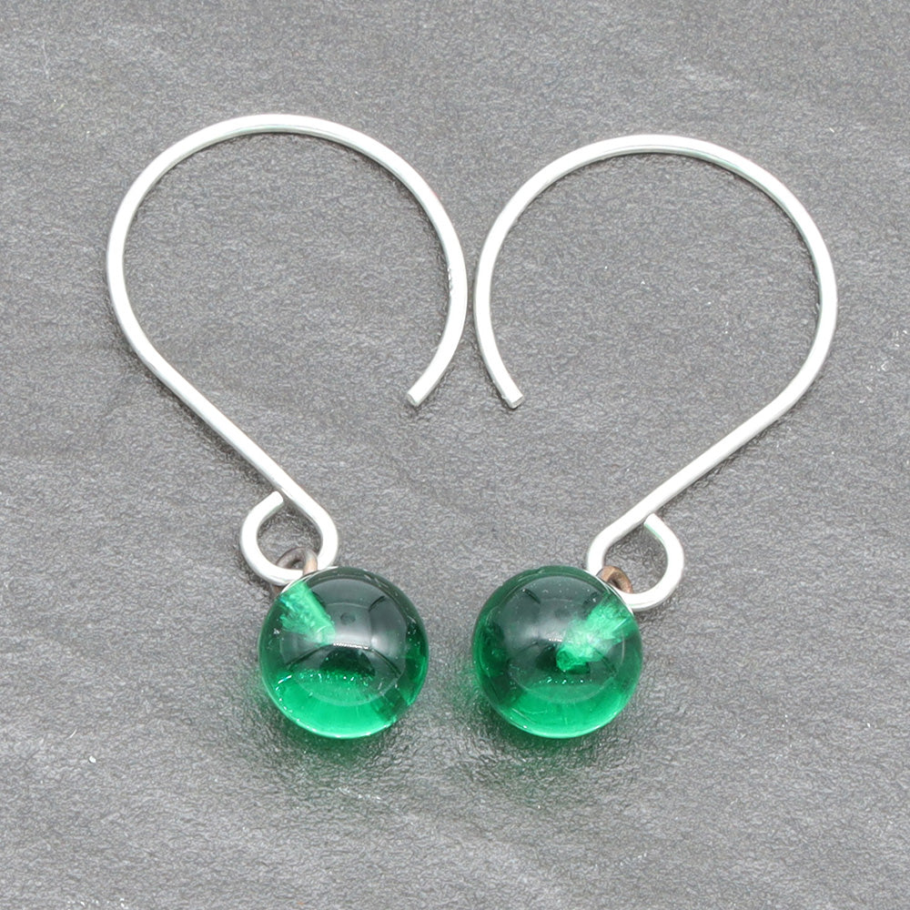 Shiny Green Tiny Ball Silver Hoop Earrings