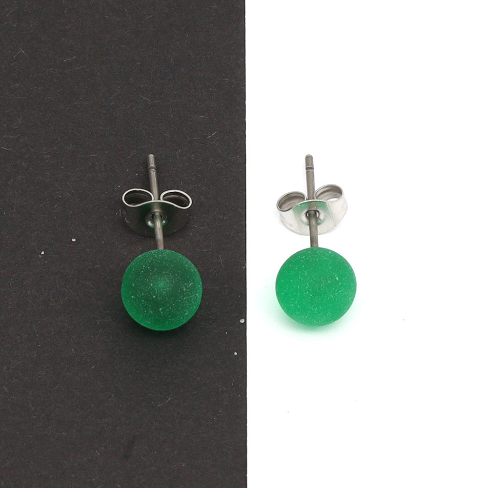 Frosted Transparent Green Glass Stud Earrings