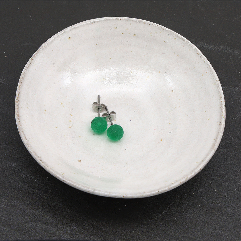Frosted Transparent Green Glass Stud Earrings