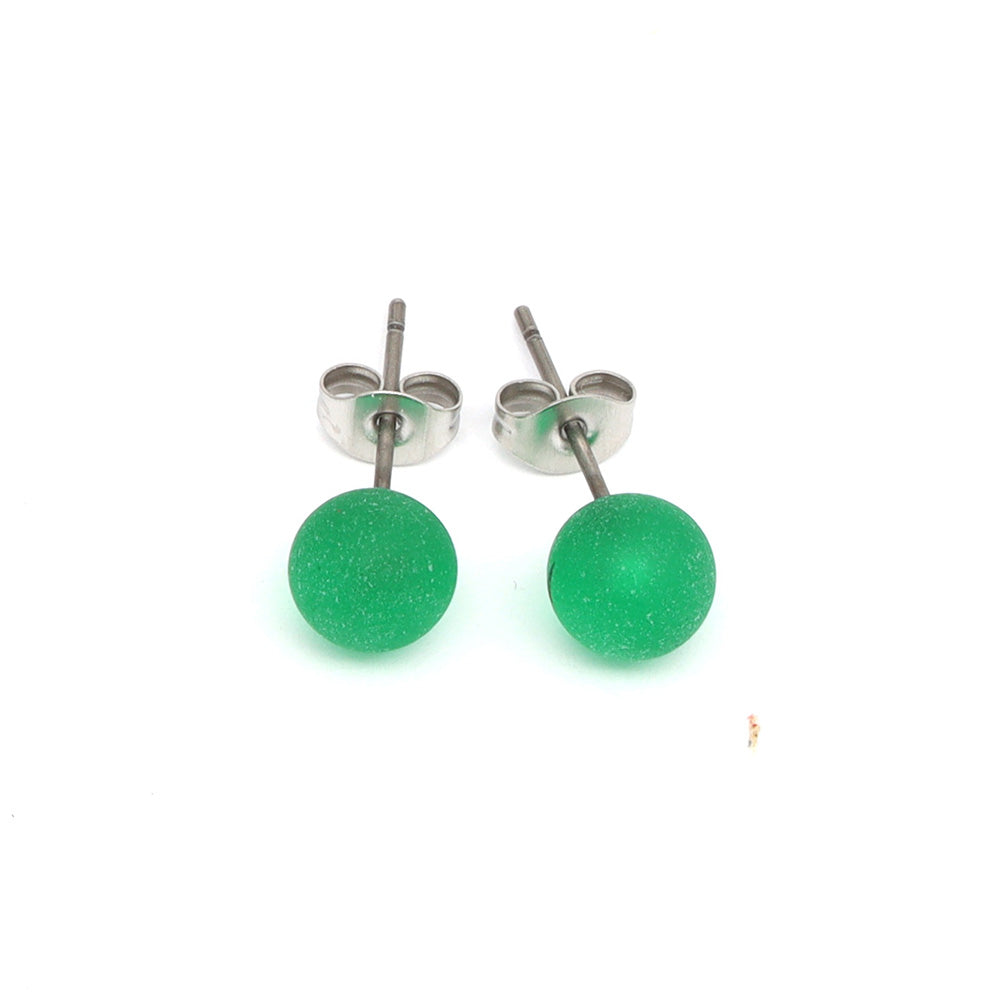 Frosted Transparent Green Glass Stud Earrings