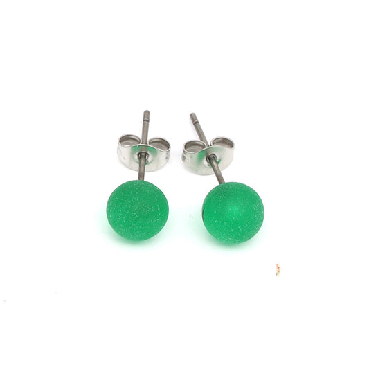 Frosted Transparent Green Glass Stud Earrings