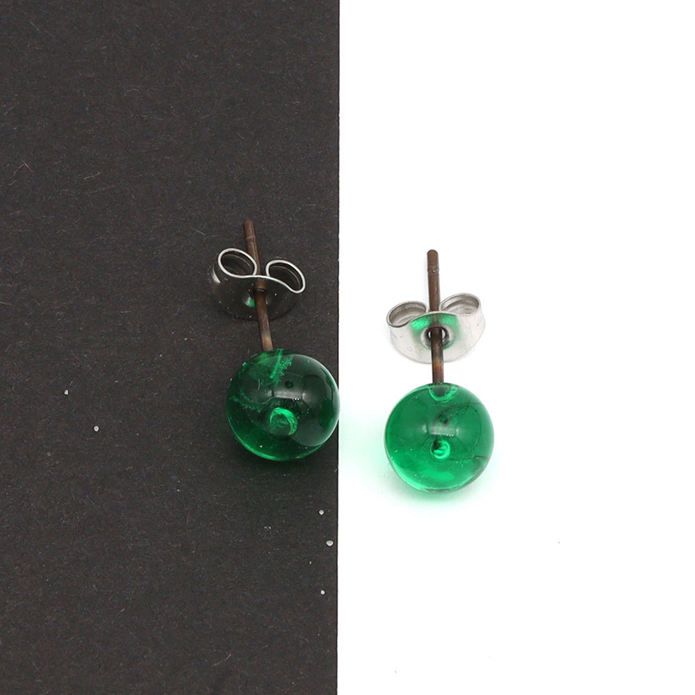 Shiny Transparent Green Glass Stud Earrings