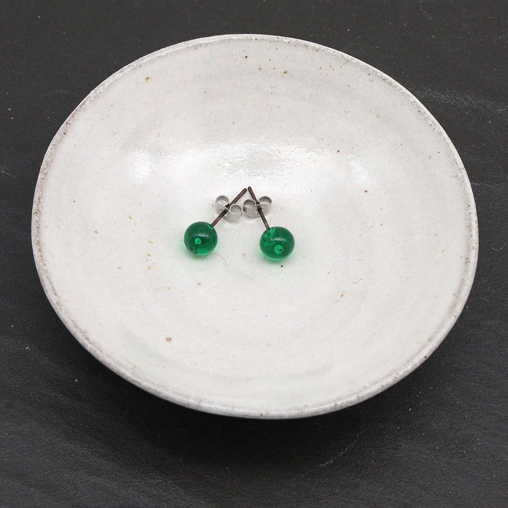 Shiny Transparent Green Glass Stud Earrings
