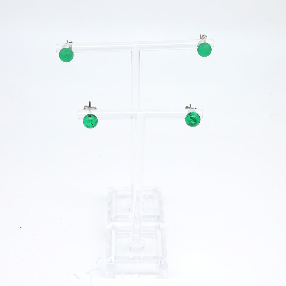 Frosted Transparent Green Glass Stud Earrings
