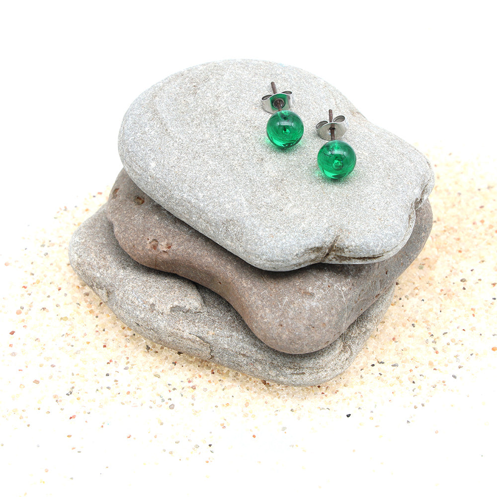 Shiny Transparent Green Glass Stud Earrings