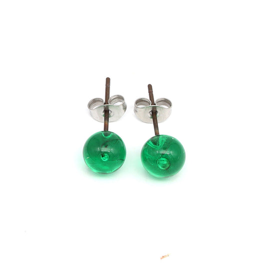 Shiny Transparent Green Glass Stud Earrings