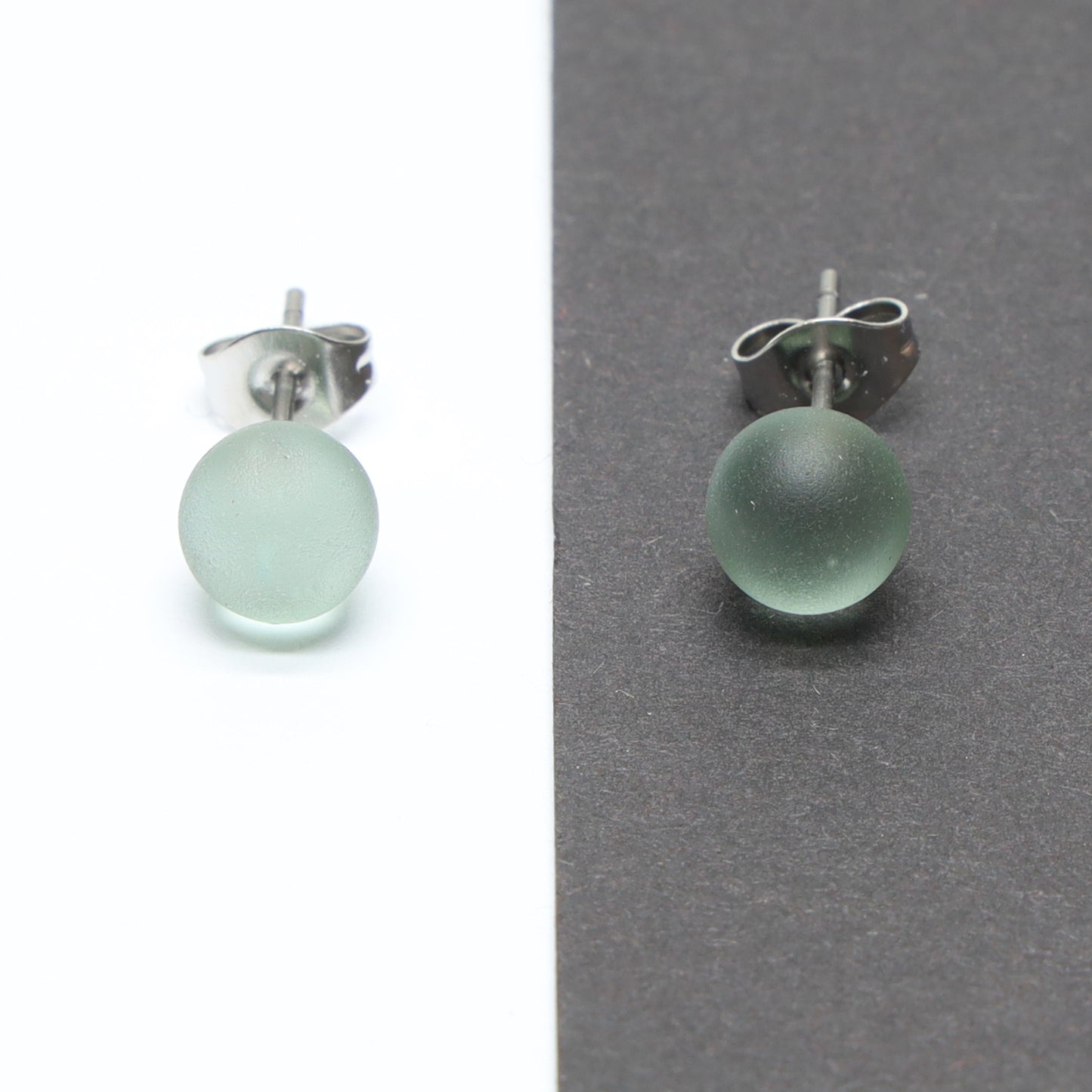 Frosted Transparent Grey Glass Stud Earrings